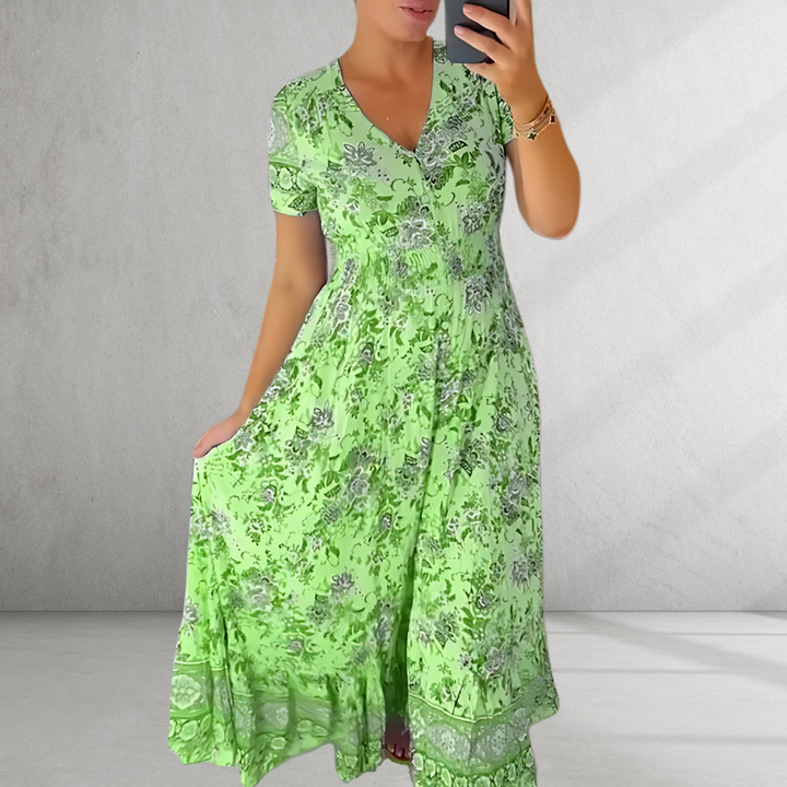 Sarah - Print Cozy V-neck Long Dress