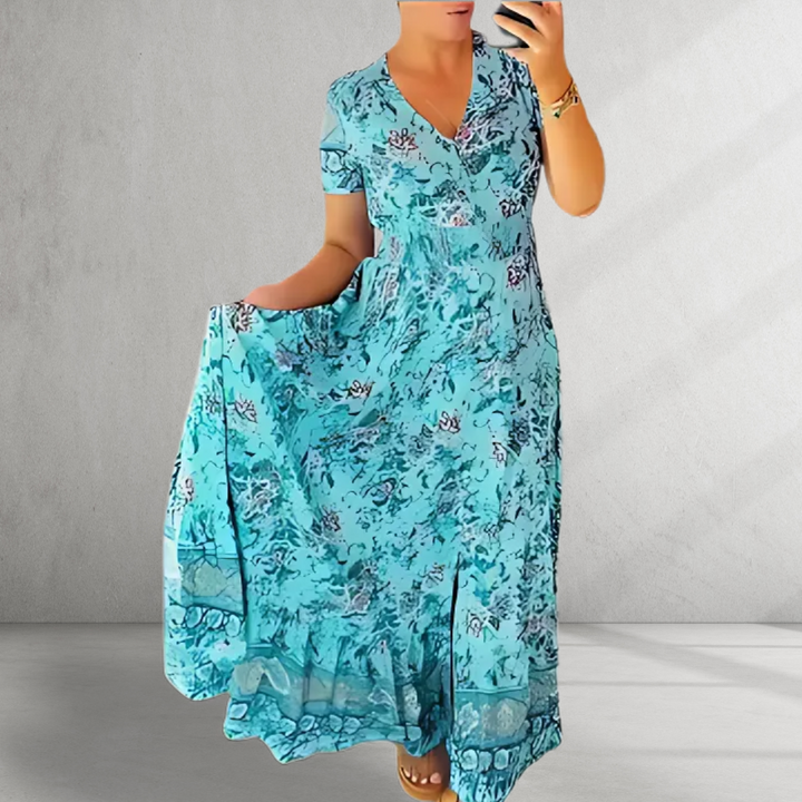 Sarah - Print Cozy V-neck Long Dress