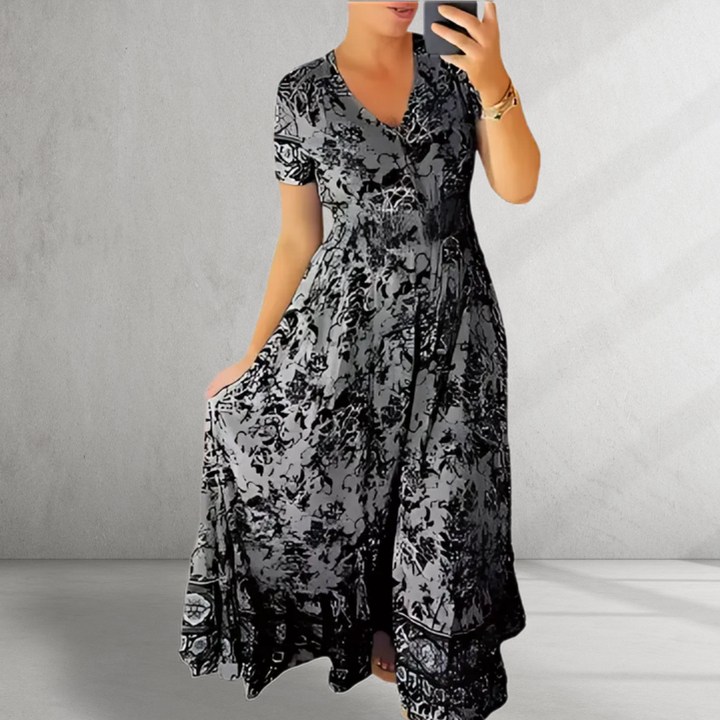 Sarah - Print Cozy V-neck Long Dress